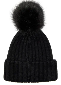 Ribbed wool bobble hat