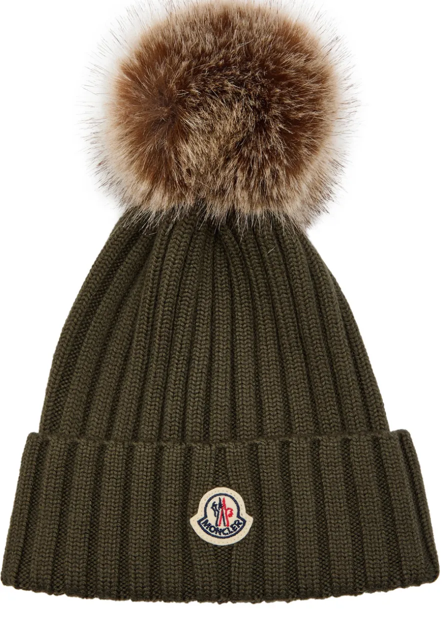 Ribbed wool bobble hat