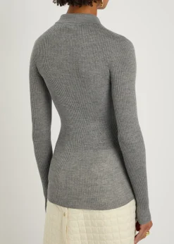 Ribbed wool polo top