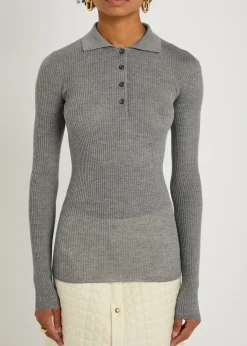 Ribbed wool polo top