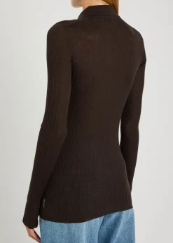 Ribbed wool polo top