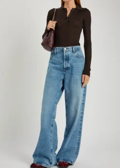 Ribbed wool polo top