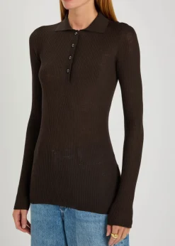 Ribbed wool polo top