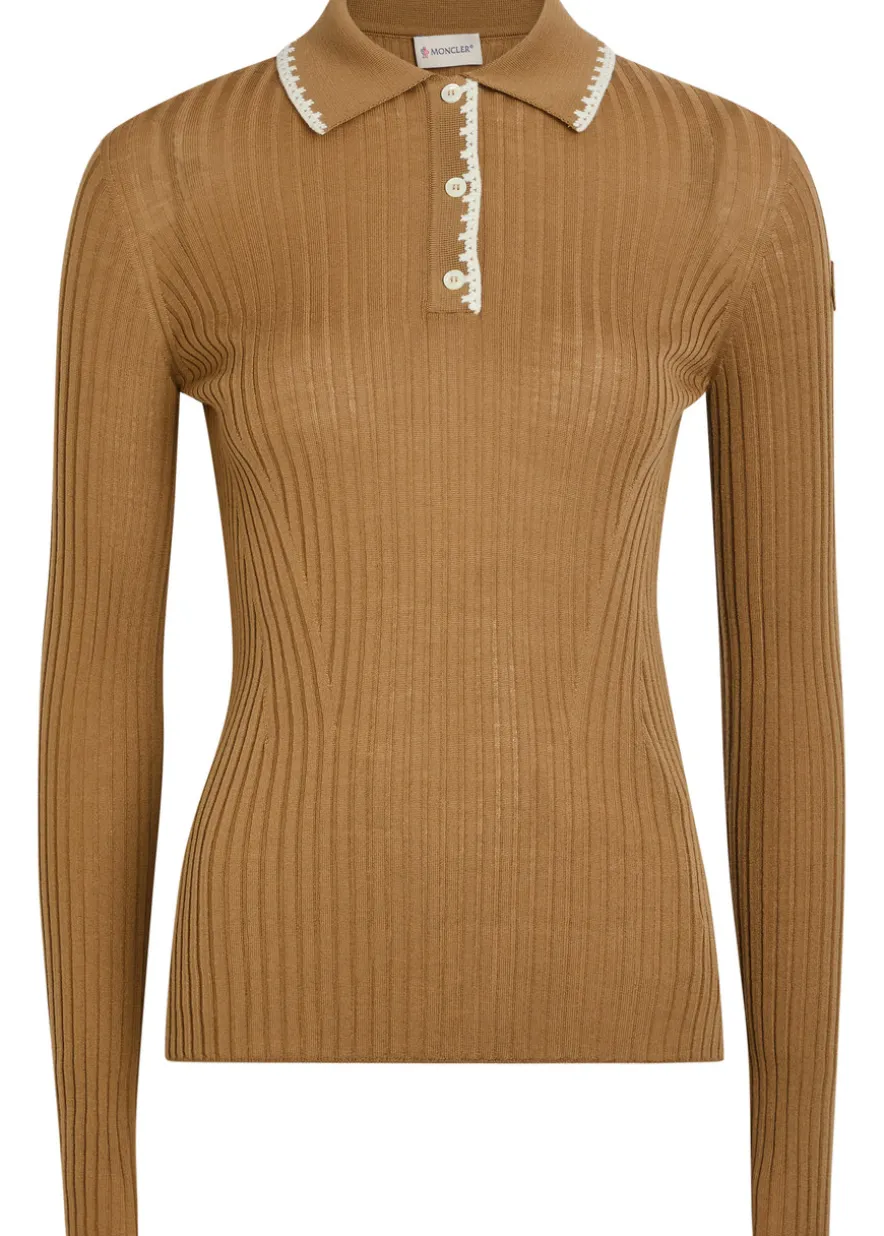 Ribbed wool polo top