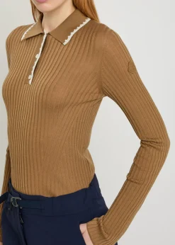 Ribbed wool polo top