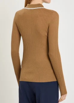Ribbed wool polo top