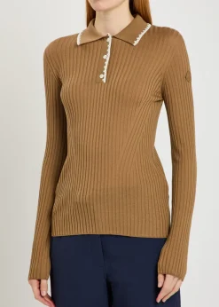 Ribbed wool polo top