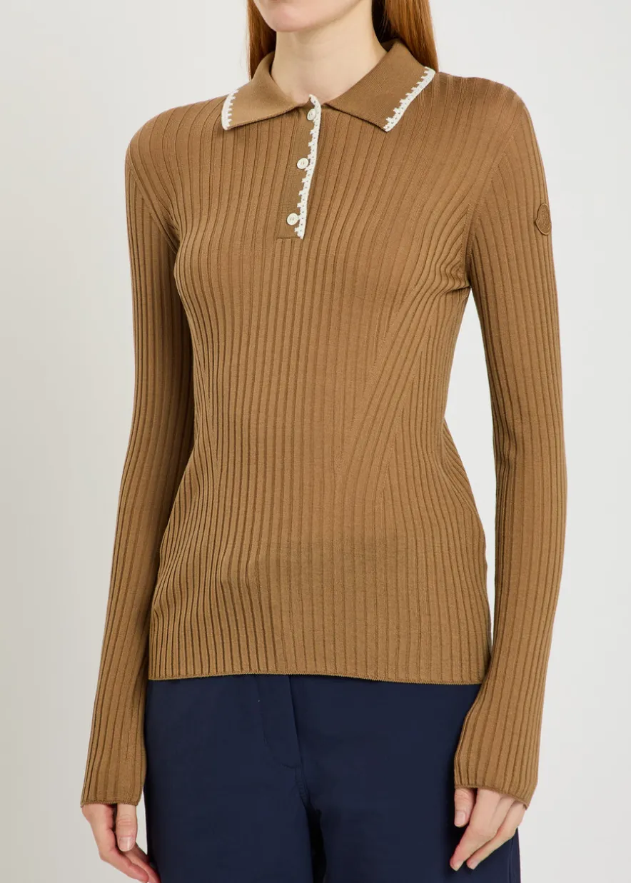 Ribbed wool polo top