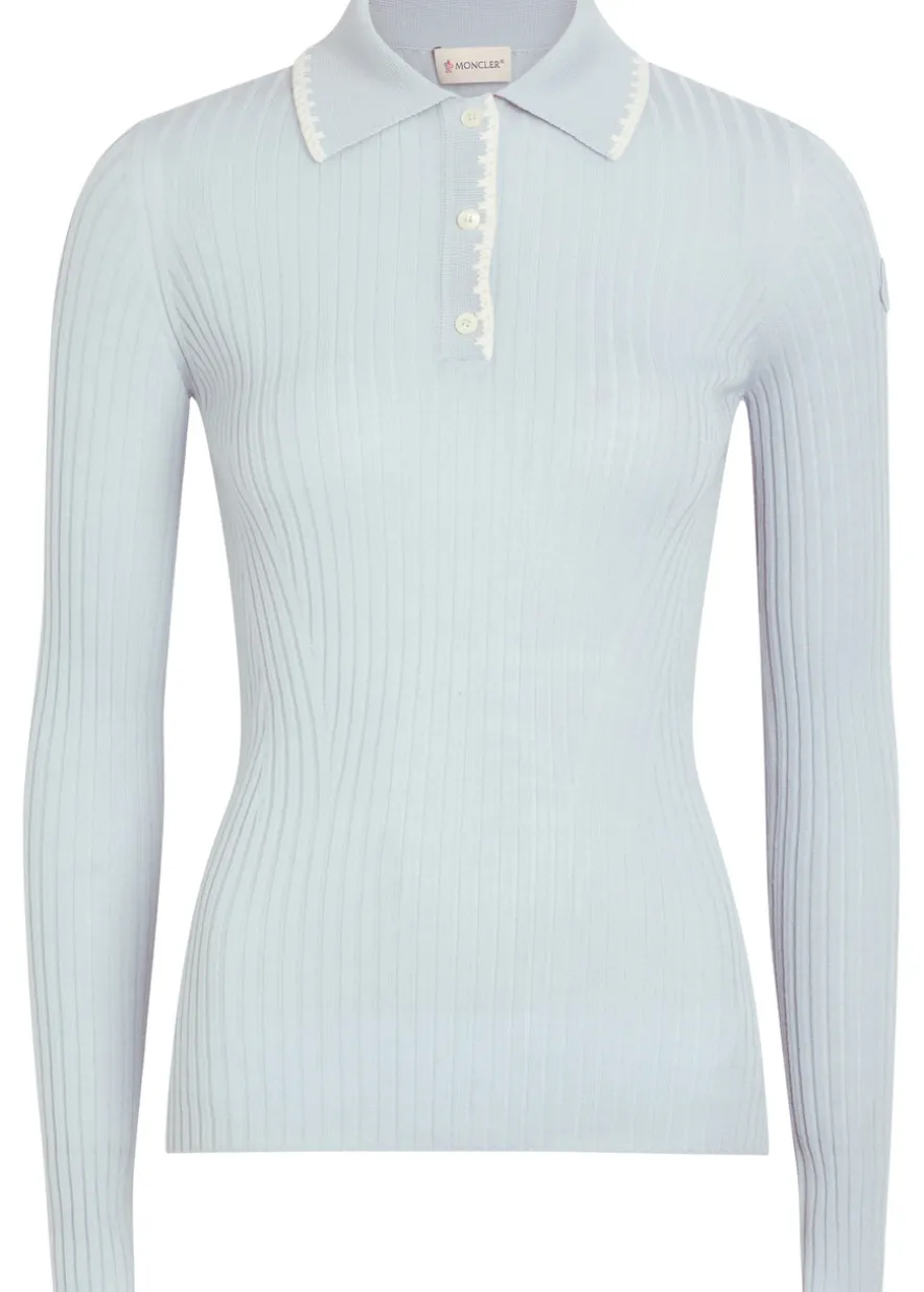Ribbed wool polo top
