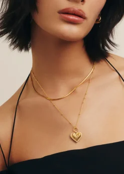 Ridge Heart 18kt gold-plated necklace