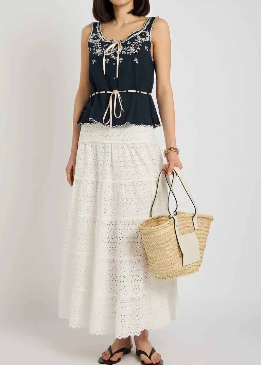 Ripeka embroidered cotton midi skirt