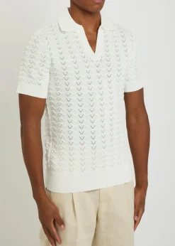 Ripple textured fine-knit polo shirt