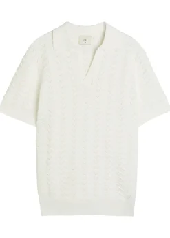 Ripple textured fine-knit polo shirt