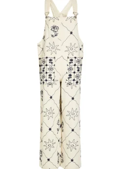 Rising Sun embroidered denim overalls