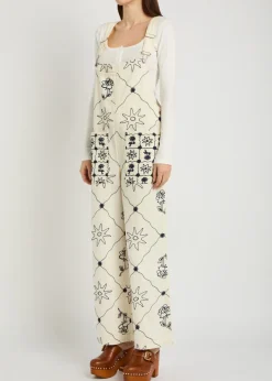 Rising Sun embroidered denim overalls