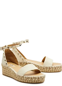 Rockstud 50 leather wedge espadrilles
