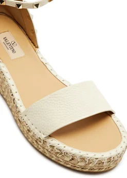 Rockstud 50 leather wedge espadrilles