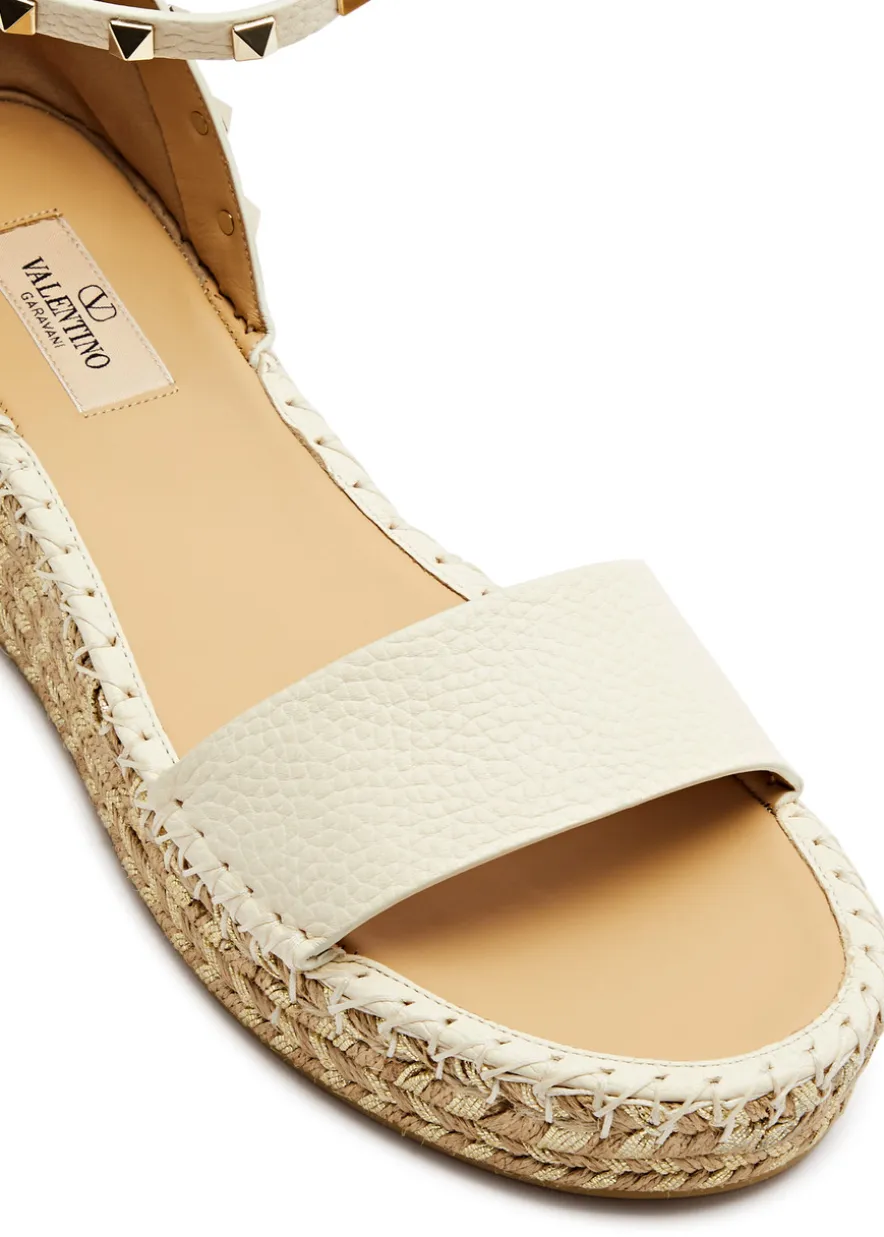 Rockstud 50 leather wedge espadrilles
