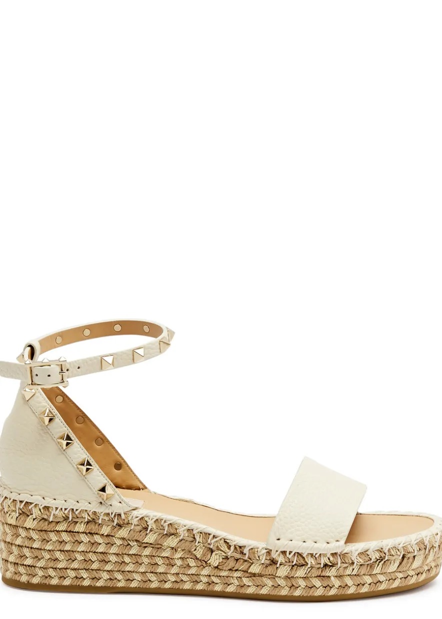Rockstud 50 leather wedge espadrilles