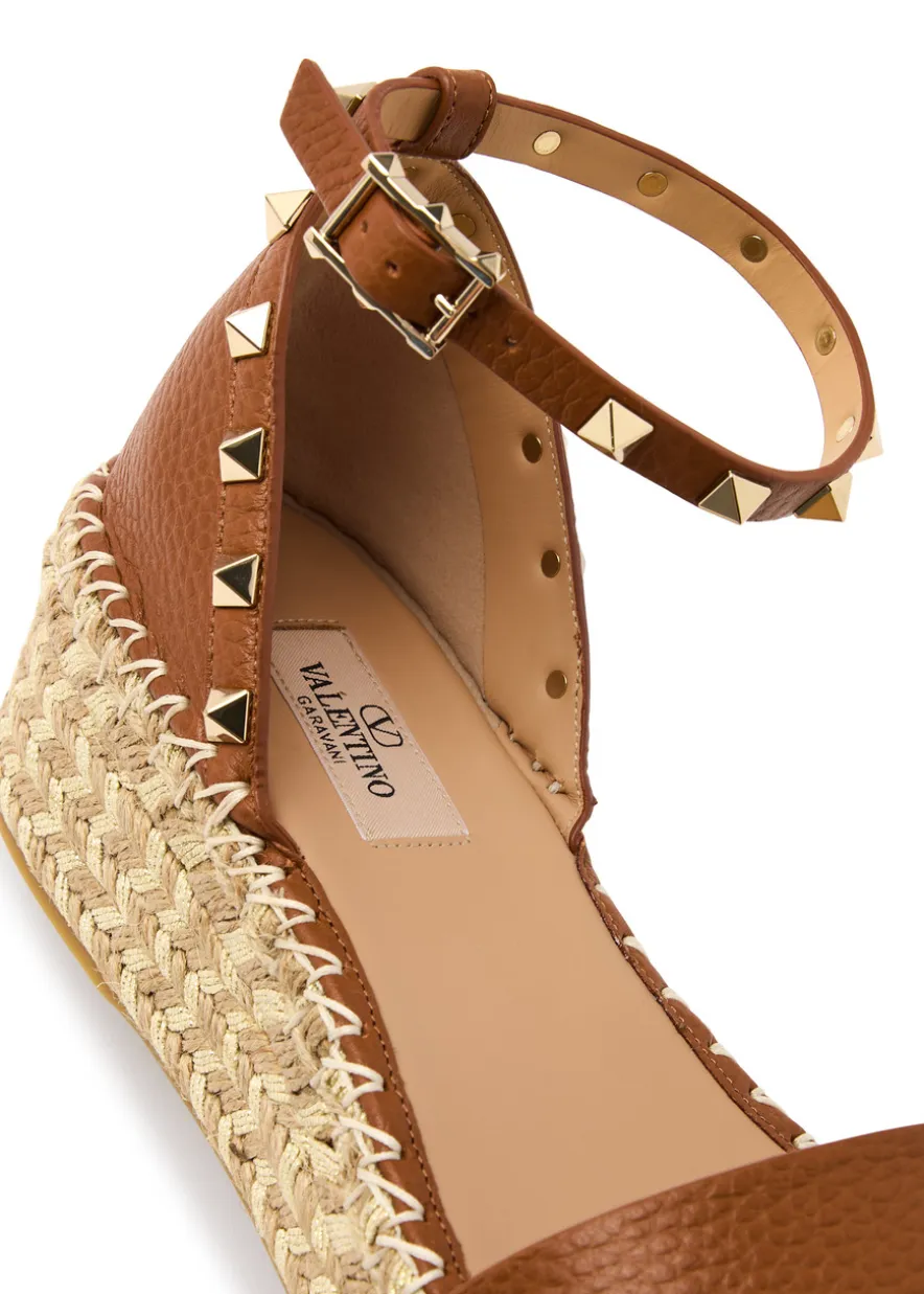 Rockstud 50 leather wedge espadrilles