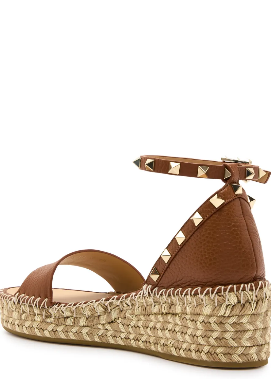 Rockstud 50 leather wedge espadrilles