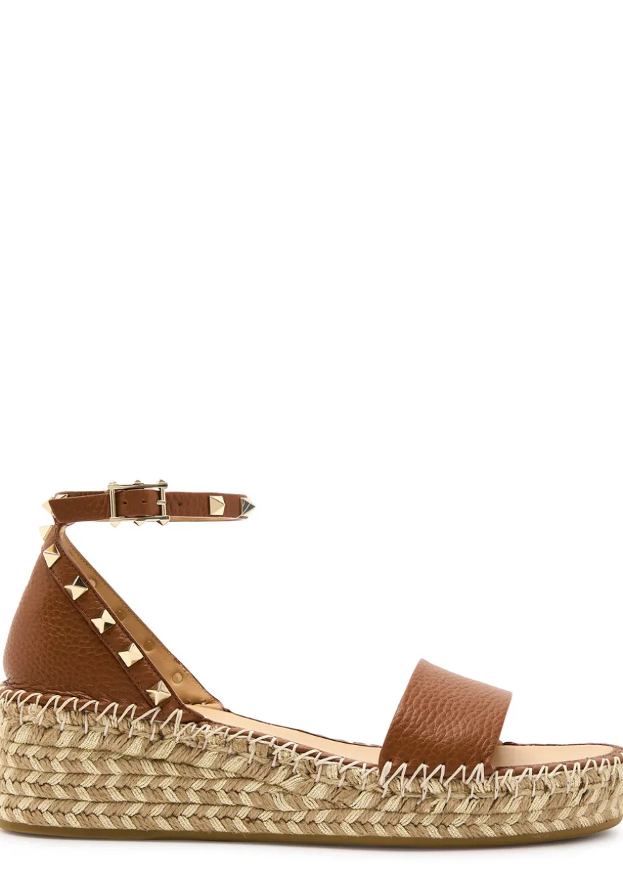 Rockstud 50 leather wedge espadrilles