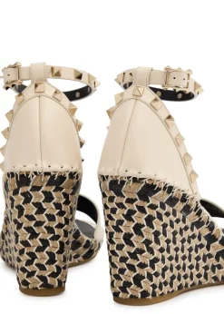 Rockstud 100 leather wedge espadrilles