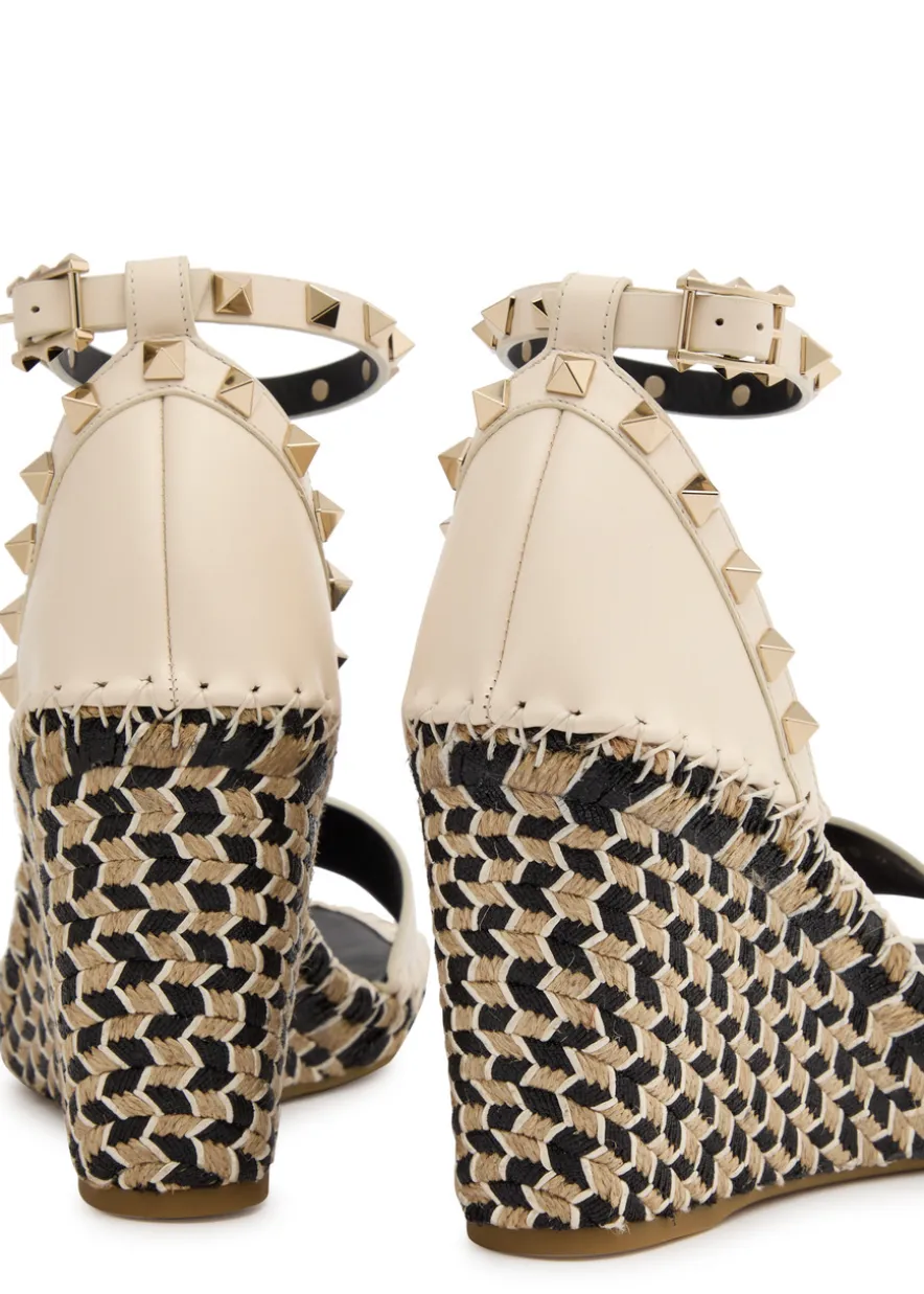 Rockstud 100 leather wedge espadrilles