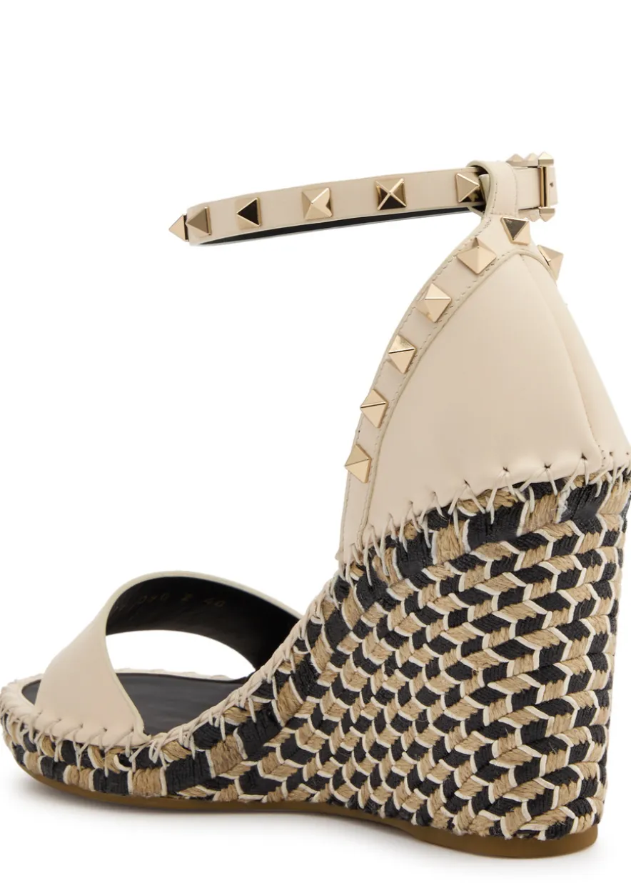 Rockstud 100 leather wedge espadrilles