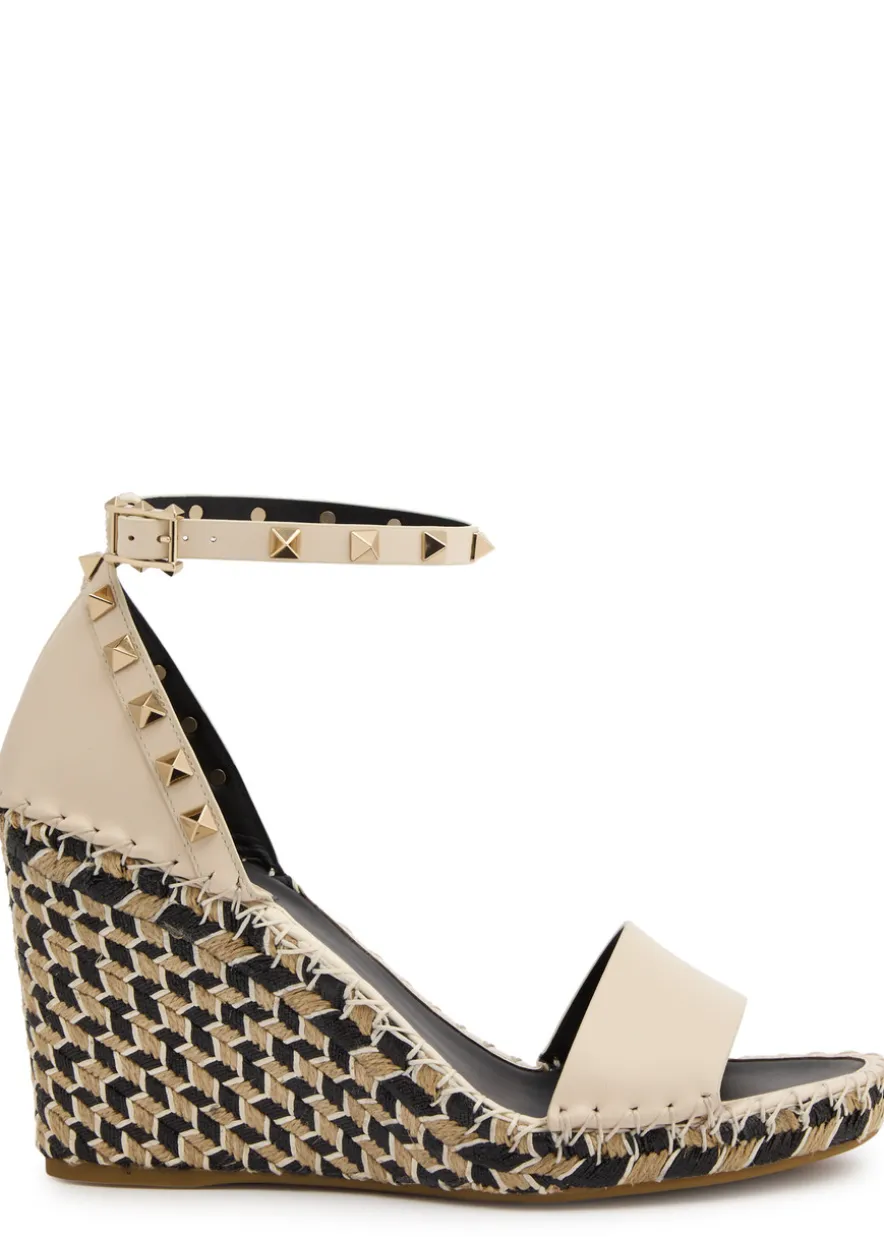 Rockstud 100 leather wedge espadrilles