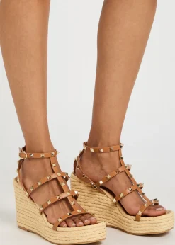 Rockstud 100 leather wedge espadrilles