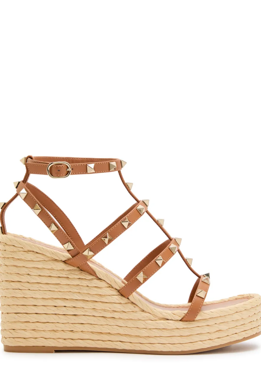 Rockstud 100 leather wedge espadrilles