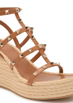 Rockstud 100 leather wedge espadrilles