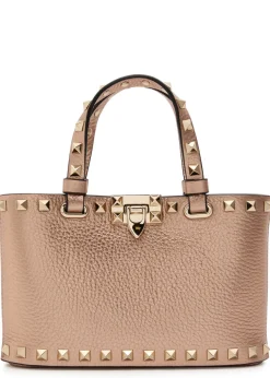 Rockstud mini metallic grained leather top handle bag