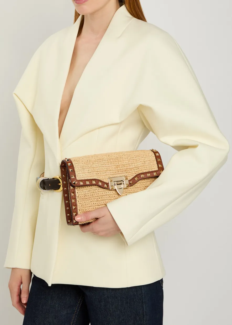 Rockstud small raffia shoulder bag