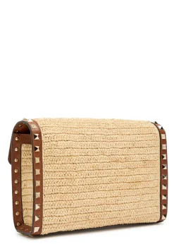 Rockstud small raffia shoulder bag