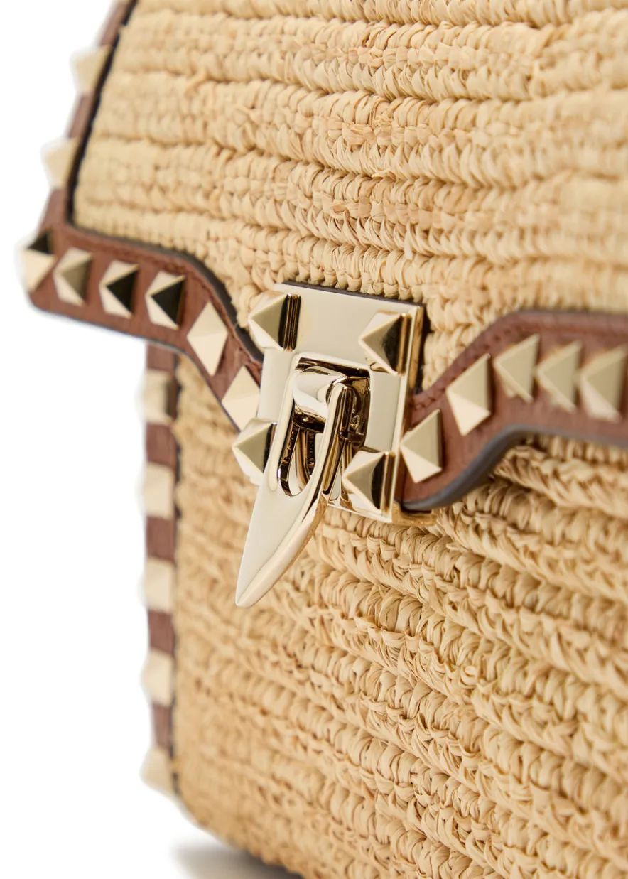 Rockstud small raffia shoulder bag