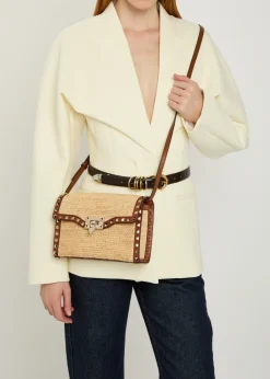 Rockstud small raffia shoulder bag