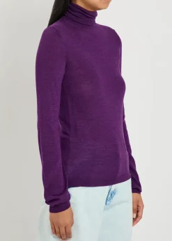 Roll-neck wool and silk-blend top