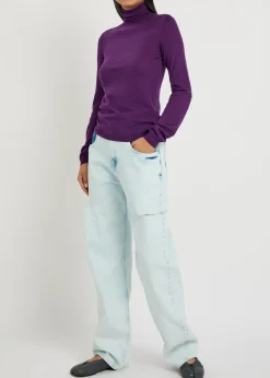 Roll-neck wool and silk-blend top