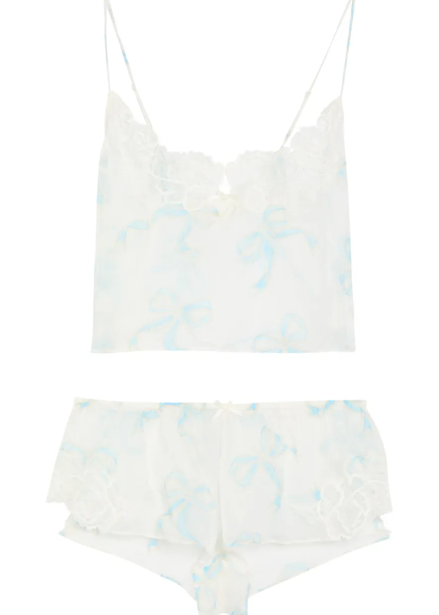 Romance sheer bow-print silk pyjama set