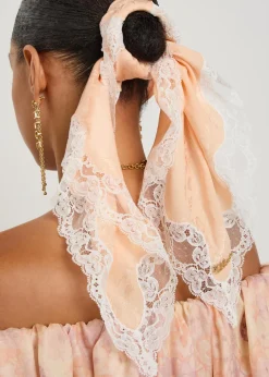 Romantic lace-trimmed silk-jacquard scarf