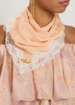 Romantic lace-trimmed silk-jacquard scarf