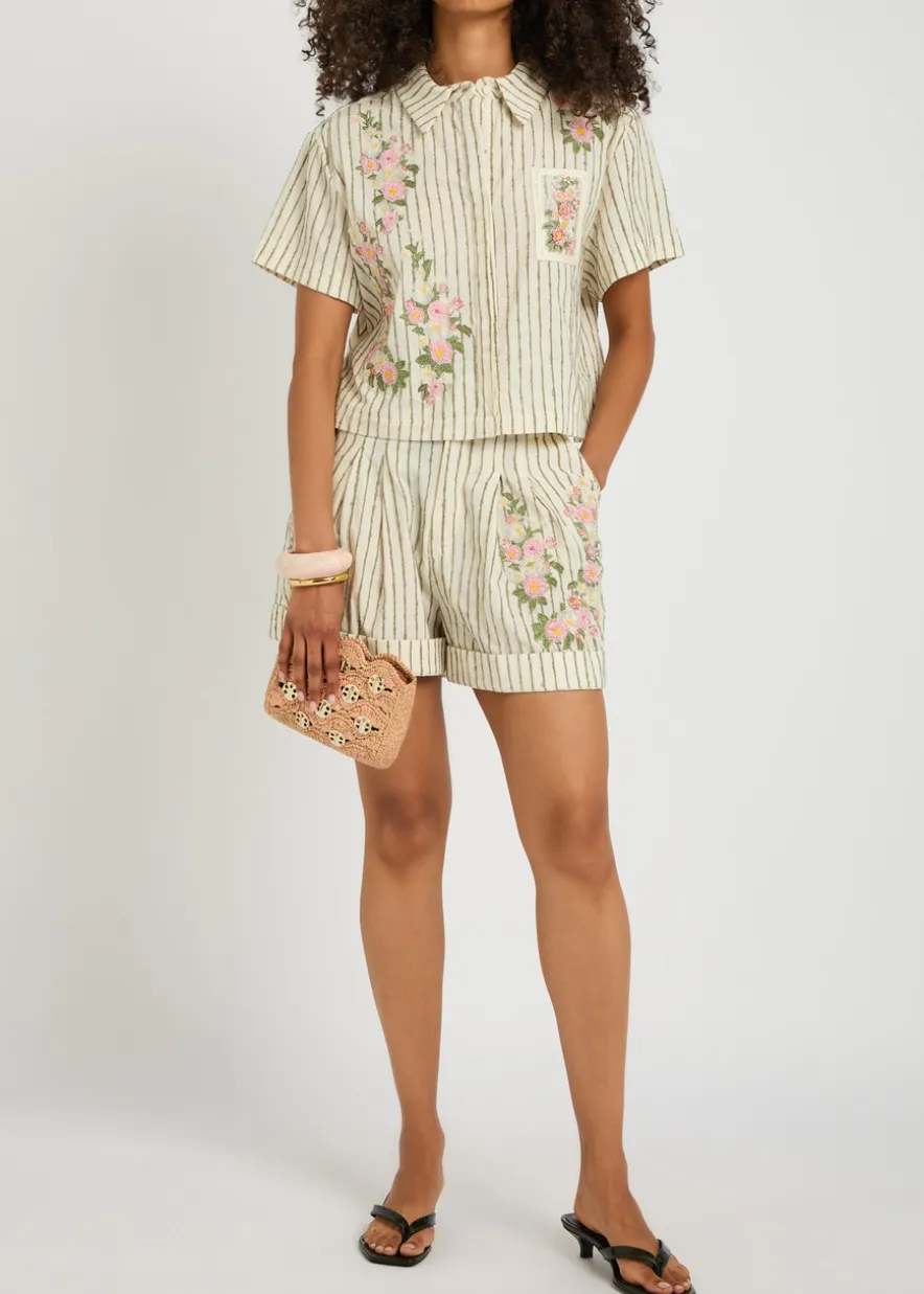 Rommy embroidered cotton-blend shorts