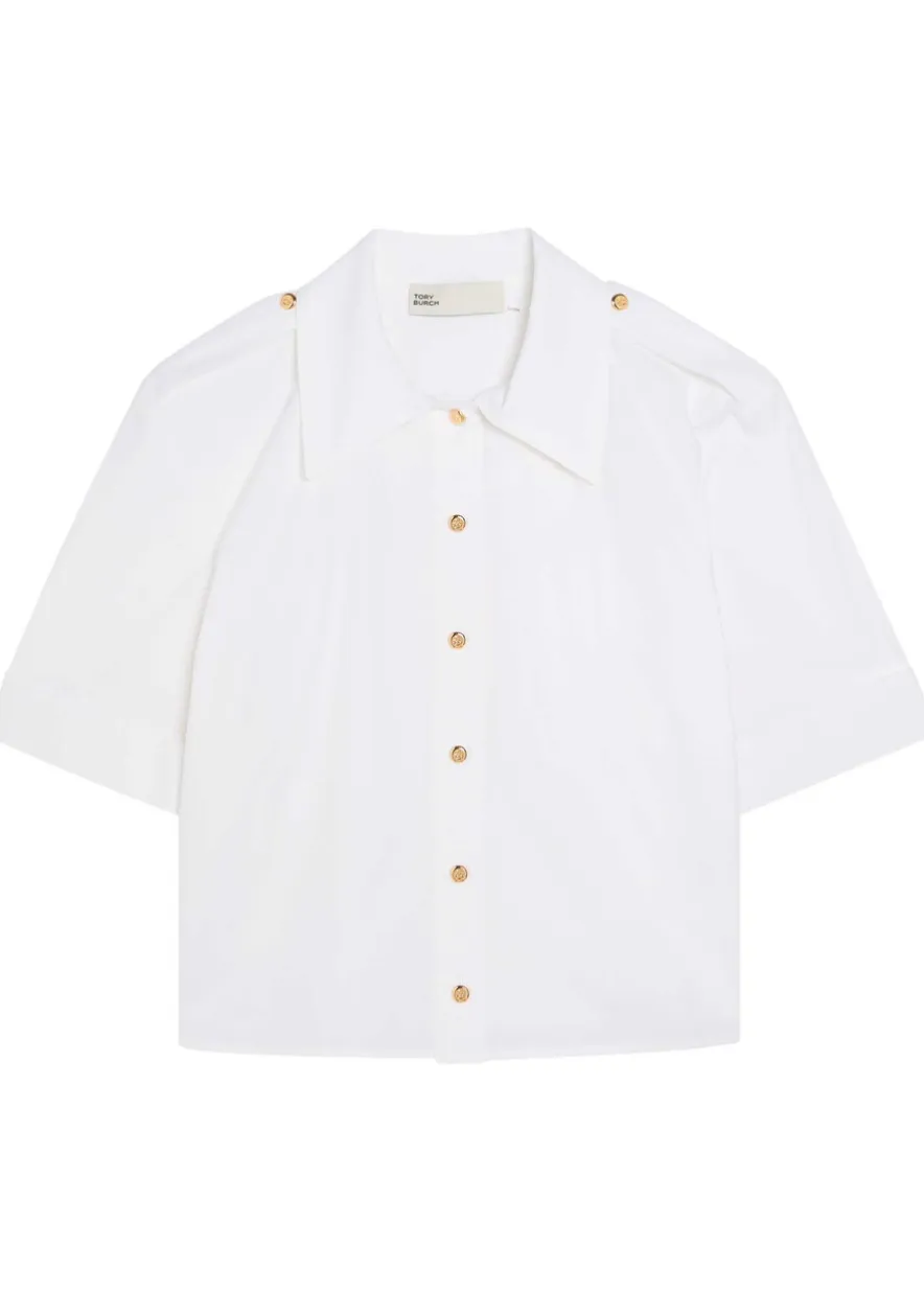 Romy cropped stretch cotton-poplin shirt