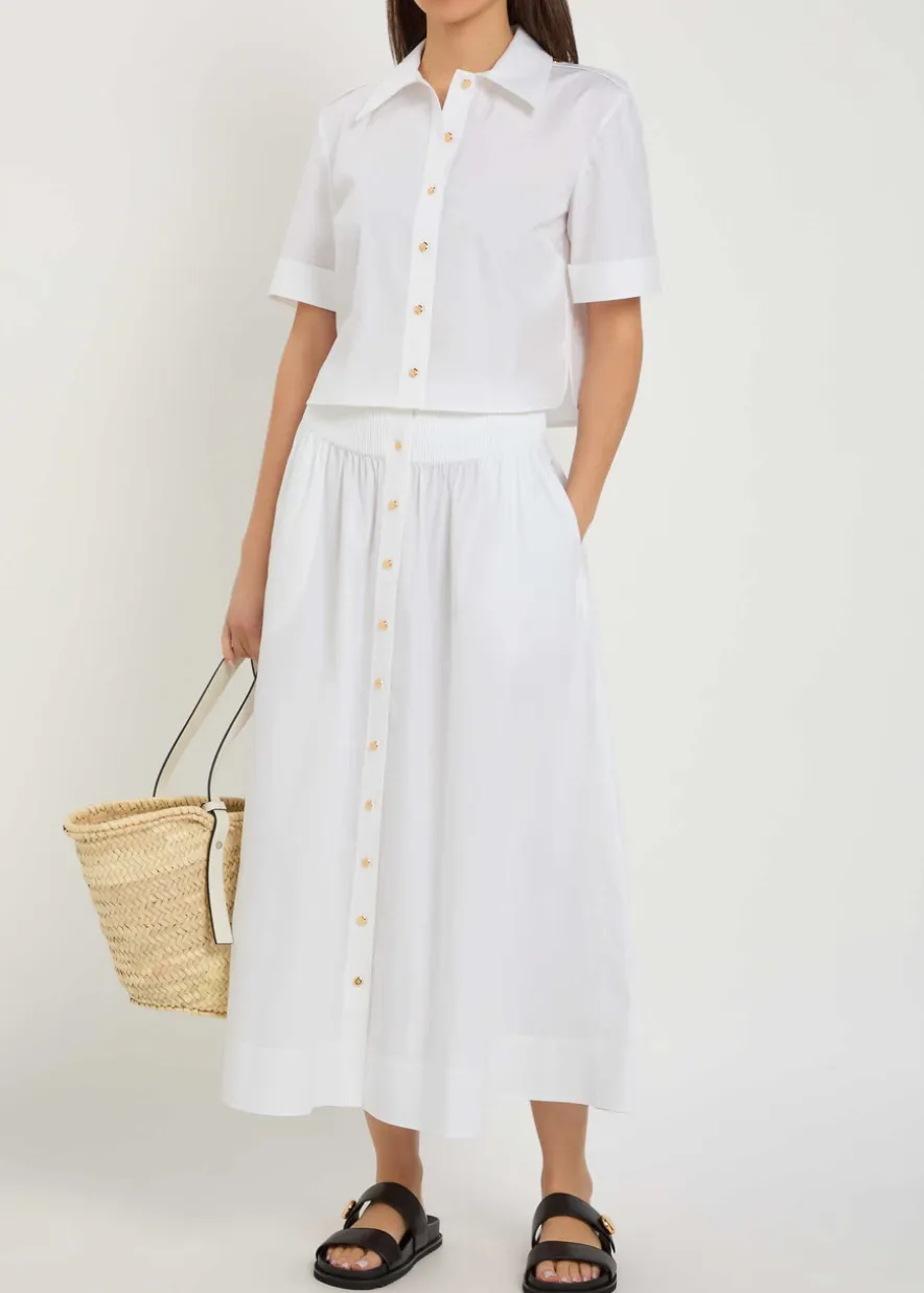 Romy stretch cotton-poplin midi skirt