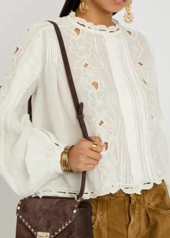 Rubra floral-embroidered ramie blouse