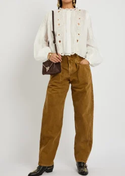 Rubra floral-embroidered ramie blouse