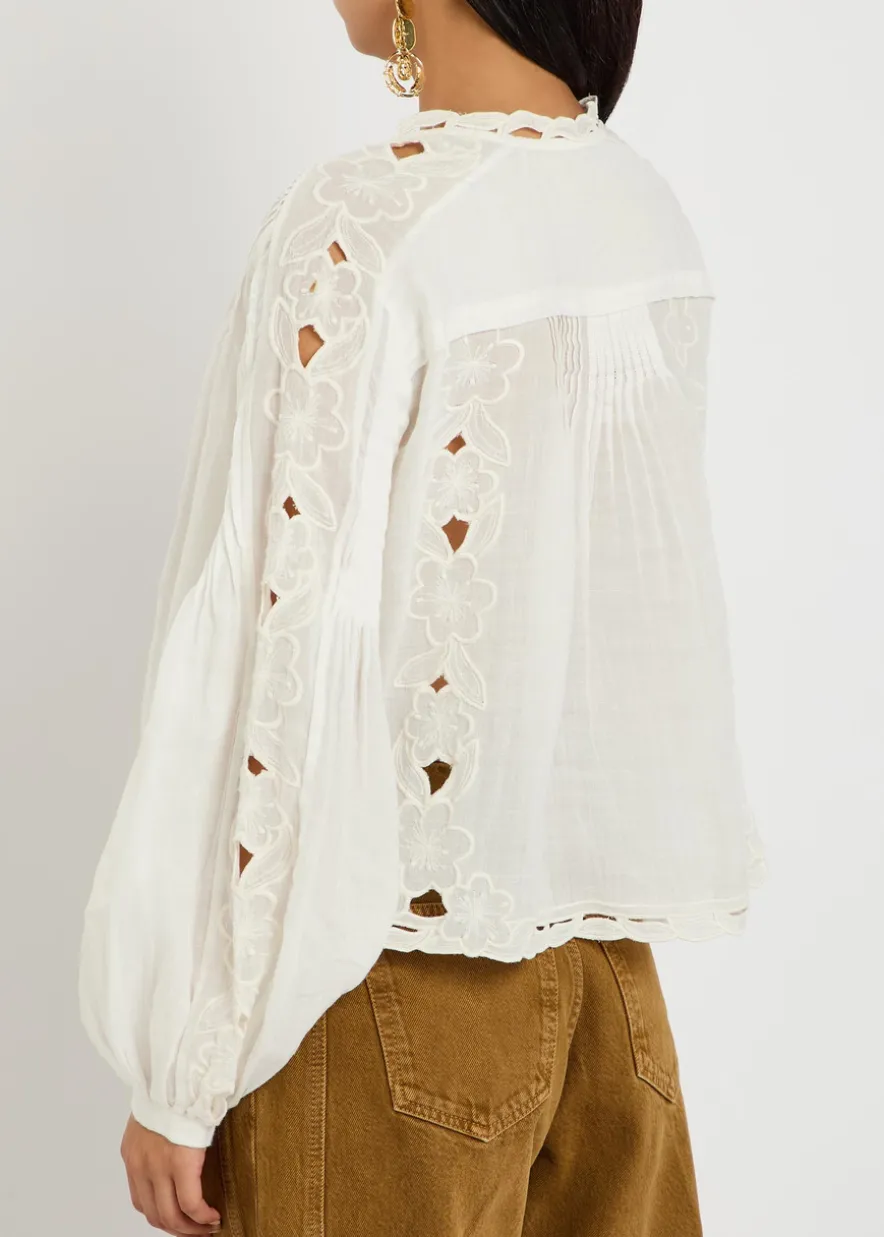 Rubra floral-embroidered ramie blouse