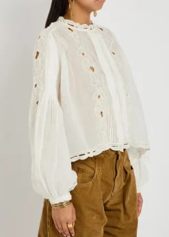 Rubra floral-embroidered ramie blouse